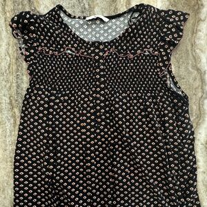 Pre-Owned Women Sz 14 (UK 18) Black W/ Diamond Pattern Bohemian Peasant Top